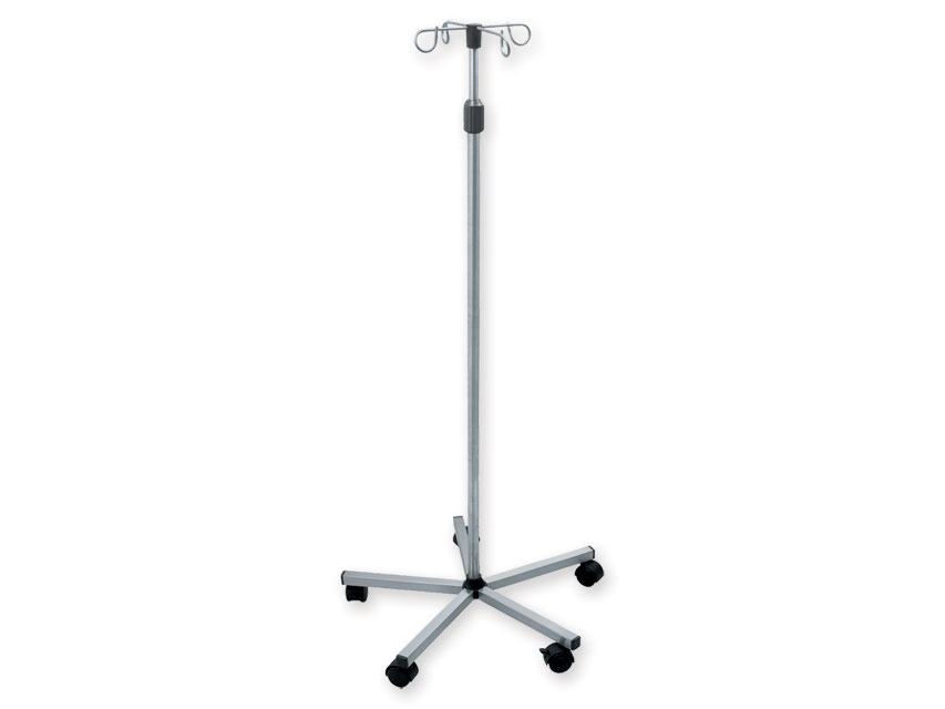 Cărucior I.V.STAND PE 5 ROȚI - oțel inoxidabil - 4 cârlige inox