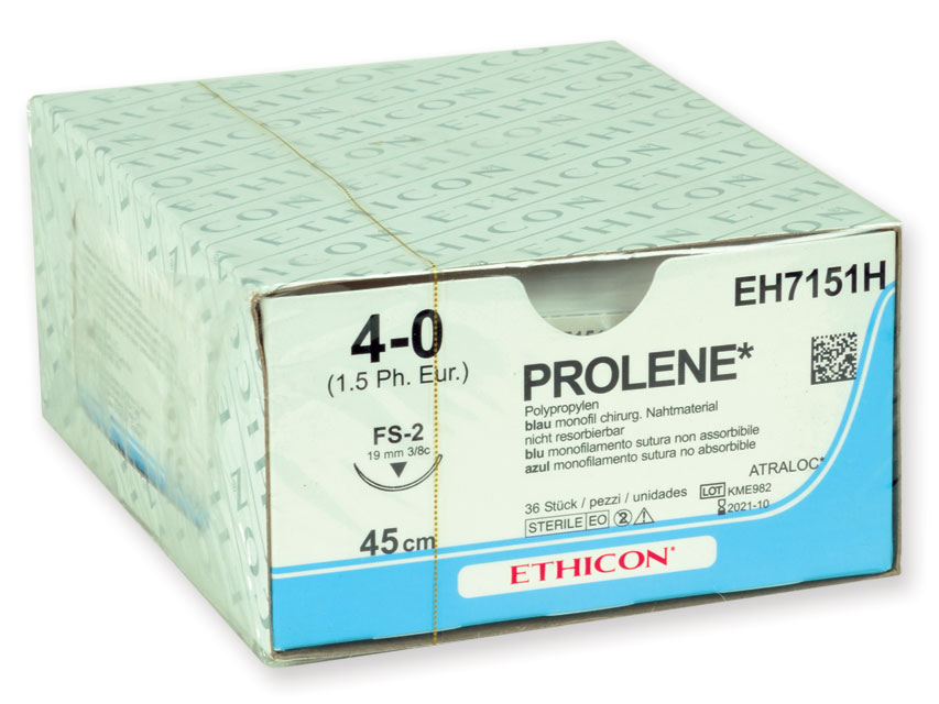 SUTURĂ MONOFILAMENT ALBASTRU ETHICON PROLENE - calibre 4/0 ac 19 mm sutură 75 cm