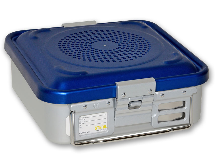 CONTAINER CU FILTRU mic h 100 mm - albastru - perforat