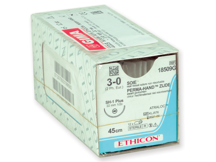 SUTURĂ DE MĂTASE PERMA-MÂNĂ ETHICON - ac calibrul 3/0 22 mm - împletit