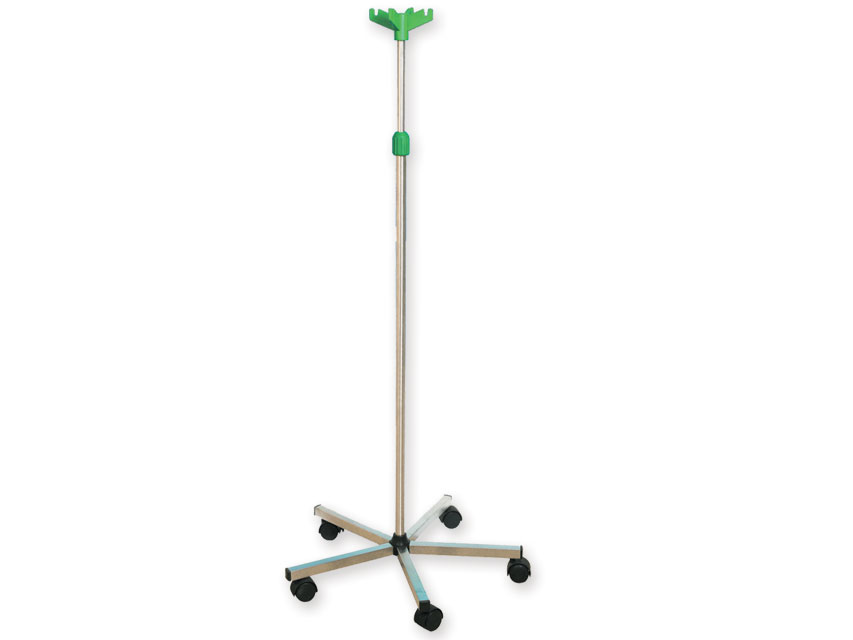 Cărucior I.V.STAND PE 5 ROȚI - oțel inoxidabil - 4 cârlige din plastic